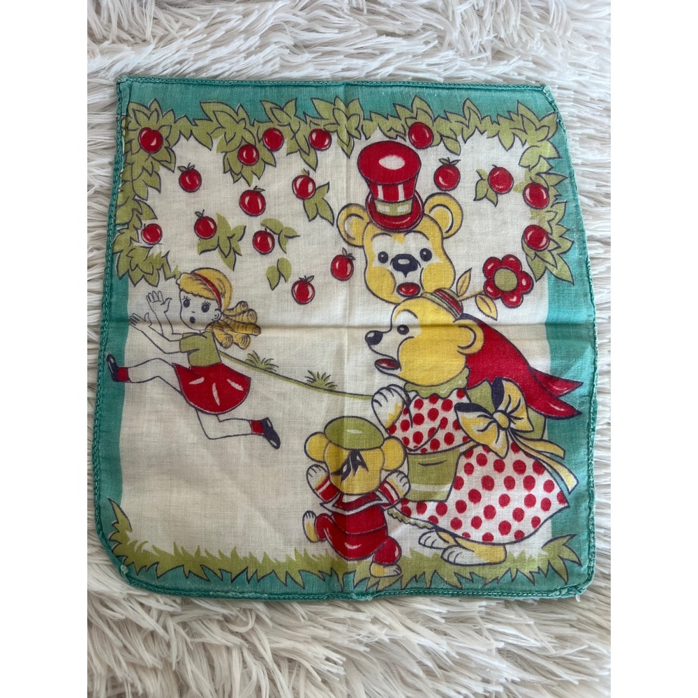 Vintage Handkerchief Goldilocks Three Bears Storybook Childrens Nursery Decor